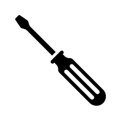 Solid Black Flathead Screwdriver Tool Silhouette Icon
