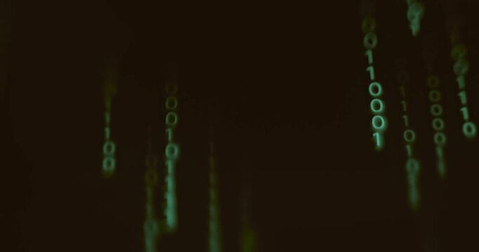 Binary code falling, two symbol system of 0 and 1