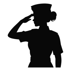 Obraz premium Silhouette of a female soldier in uniform saluting, representing military service, patriotism, respect, honor, and women in armed forces