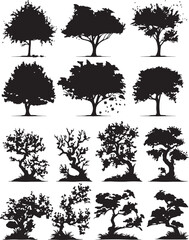 Silhouettes Set of Cherry Blossom trees