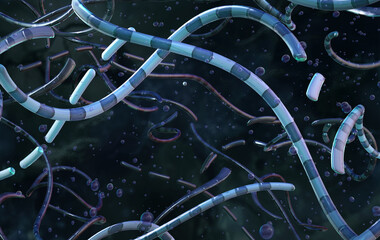Global biosecurity concept: 3D render of weaponized Bacillus anthracis spores. Anthrax biological threat and defense mechanism. Bioterrorism, biodefense strategy, infectious diseases, epidemiology