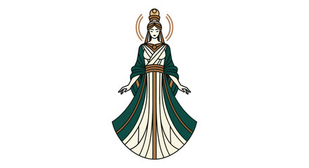 Elegant female figure illustration in green and white attire vector design