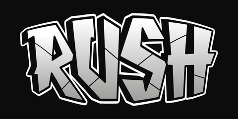 Rush word graffiti style lettering with black background