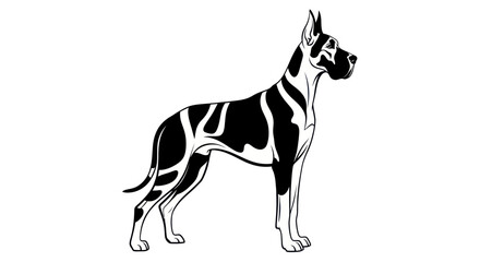 Elegant great dane dog silhouette in striking black and white illustration