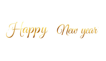 Golden metallic Happy New Year text duo isolated on transparent background.