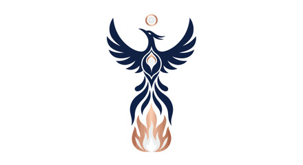 Elegant phoenix symbol soaring bird icon on white background