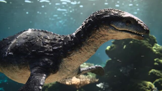 Plesiosaurus swimming in a sunlit ocean clearing
