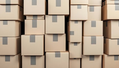Large group of cardboard boxes arranged in an organized pattern for background use in transportation, shipment, and warehouse concepts