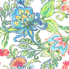 Fototapeta premium Damask paisley jacobean isolated floral foliage bunch ornament arrangement watercolor hand painted