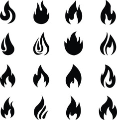 Fire icons set collection with flame symbols in gradient, black flat, style, burning heat blaze energy illustration group for safety warning hazard UI design and emergency graphics