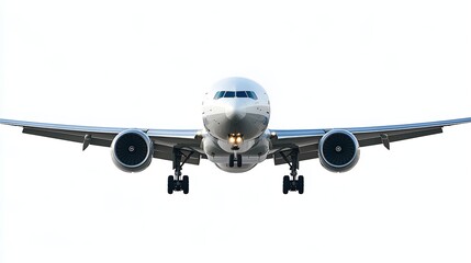 Fototapeta premium White passenger jet airplane front view isolated on white