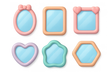 Vibrant cartoon mirror collection with fun shapes for decorative design