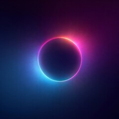 Obraz premium Glowing neon eclipse circle with vibrant blue and pink light rays on dark abstract background