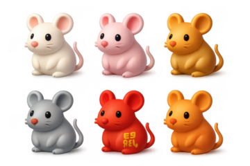 Whimsical rat icon collection in rainbow colors for creative design projects