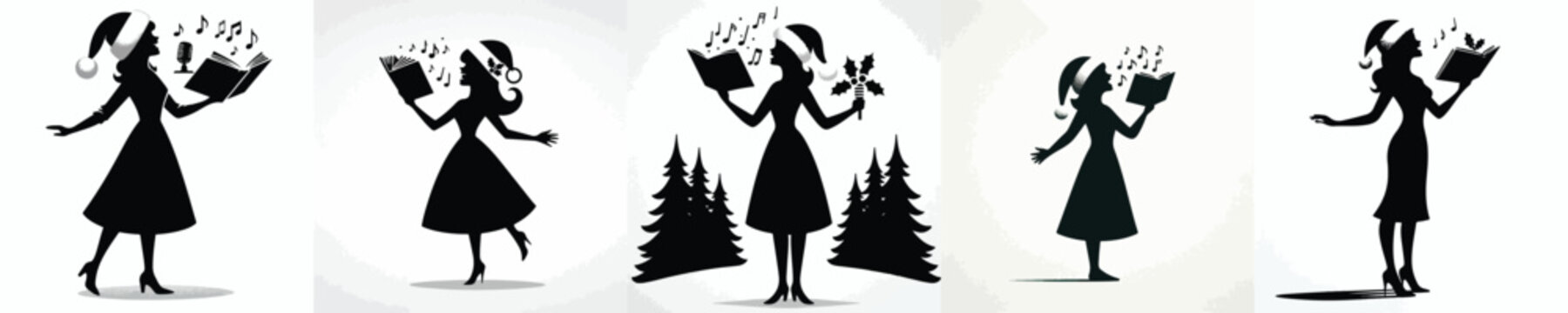 vector silhouette of woman a singing carol christmas