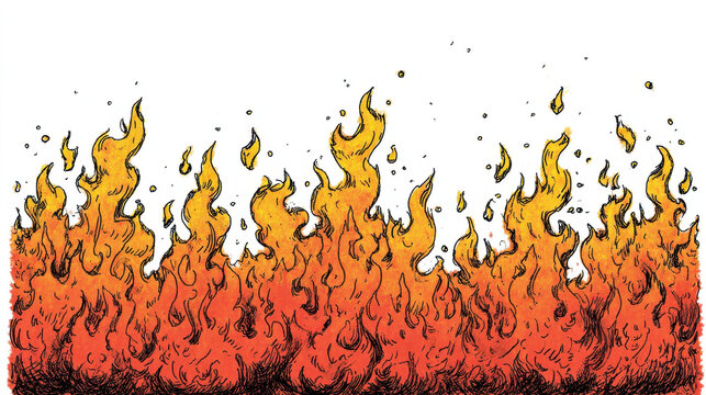 Fiery flames hand drawn sketch cartoon orange red yellow gradient heat fire