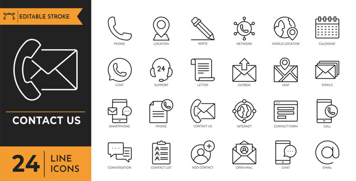 Contact Us icon set. Vector illustration