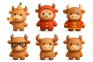 Obraz premium Adorable cartoon ox icon set - fun and simple designs for various occasions