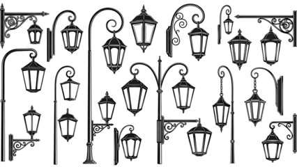 Collection of vintage light bulbs isolated on transparent background