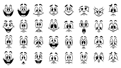 black comic style funny emoji set collection isolated on transparent background