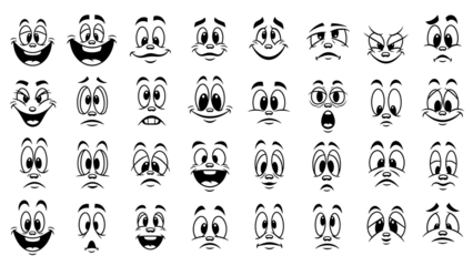 black comic style funny emoji set collection isolated on transparent background