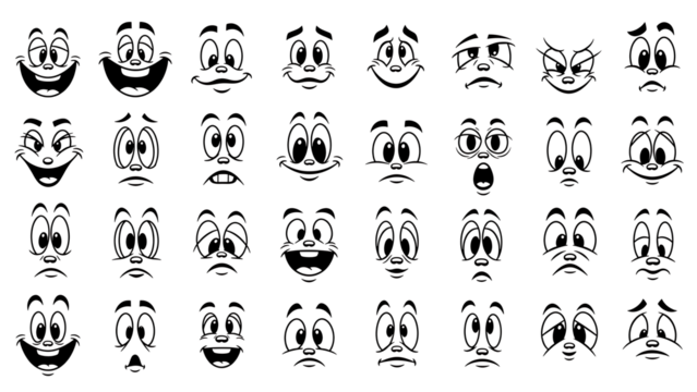 black comic style funny emoji set collection isolated on transparent background - Powered by Adobe