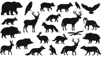 Collection of farm animal silhouettes isolated on transparent background