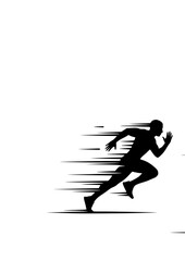 Energetic Fitness Dynamic Action Silhouette: Exaggerated Running and Motion Lines Vector