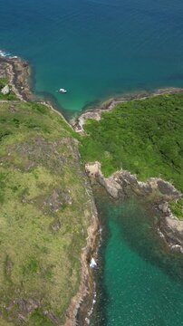 Imagem a&eacute;rea do arquip&eacute;lado das 3 ilhas, para&iacute;so de &aacute;guas cristalinas localizado no litoral da cidade de Guarapari. Sul do estado do Esp&iacute;rito Santo.