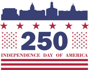 250 years Anniversary card design. 250th anniversary sticker, label, tag, badge to celebrate Independence Day of America on 4th July