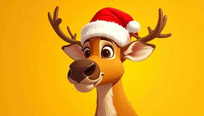 Cartoon reindeer with Santa hat