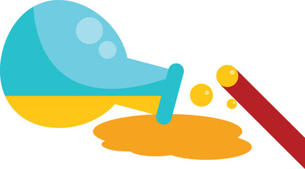 Test tube spilling yellow liquid during a chemistry experiment with a red stirring rod