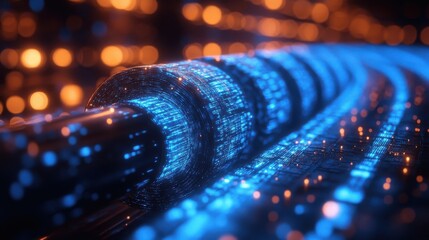 Abstract Data Stream - Blue Light Trails in a Digital Network.