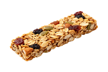 A nutritious granola bar with various nuts and dried fruits