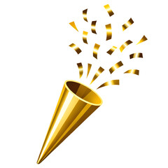 Metallic confetti gold party popper PNG