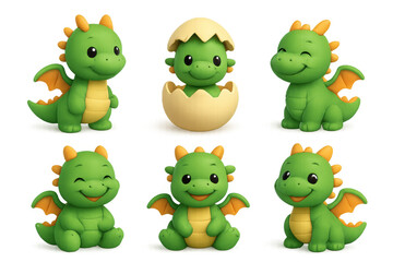 Fototapeta premium Cute cartoon baby dragons collection for children’s designs and illustrations