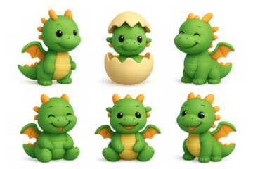 Cute cartoon baby dragons collection for children’s designs and illustrations