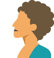 Side view portrait of woman with curly hair wearing teal clothes, minimalist and colorful illustration