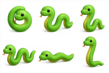 Cute cartoon snake icons set for graphic design and decoration