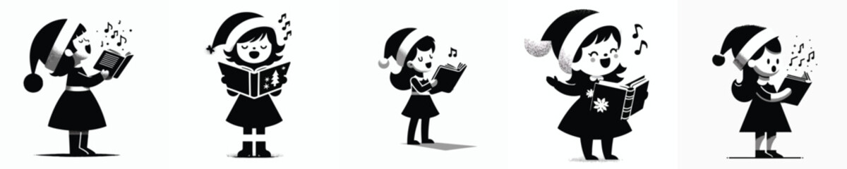 vector silhouette of little girl a singing carol christmas