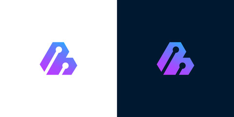 Modern abstract geometric logo design with gradient purple and blue hues, symbolizing technology and innovation