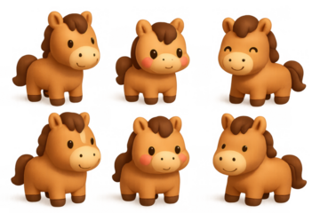 Cute cartoon horse icons collection for kids design and decor