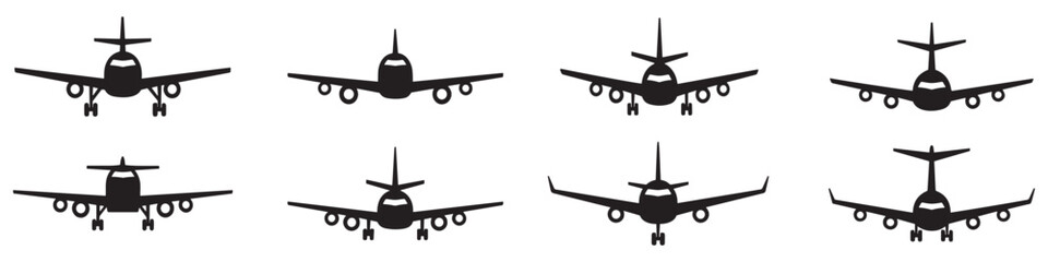 Airplane icon. Black airplane icon collection. Set of black plane silhouette icon. Vector Illustration. Vector Graphic. EPS 10	

