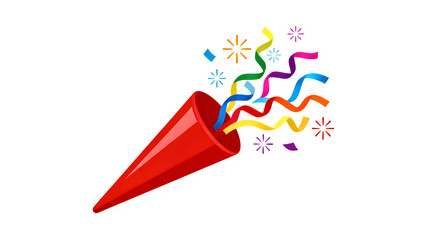 Red party popper with colorful confetti PNG