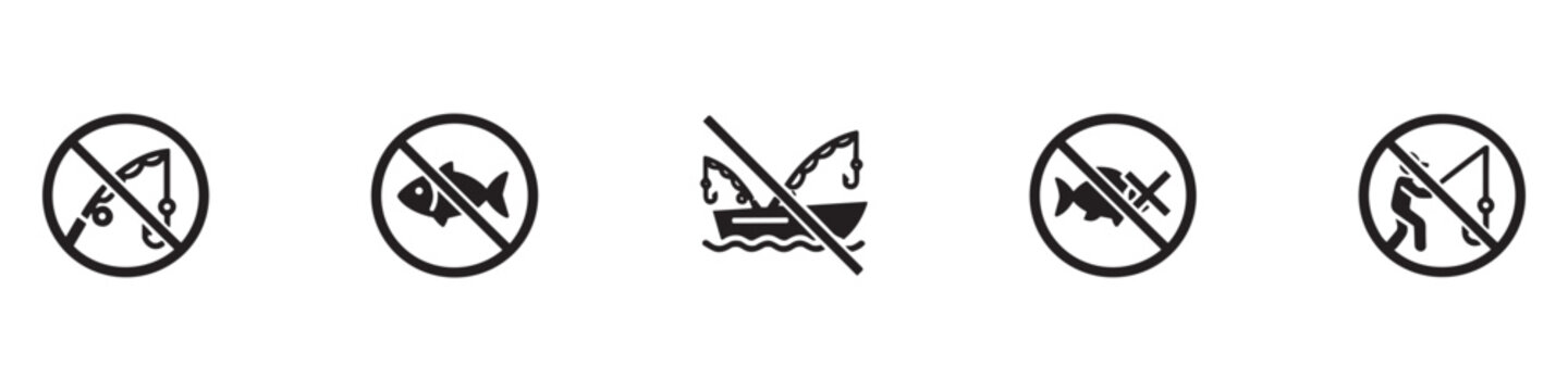 No fishing sign icon. No fishing icon. No fishing allowed symbol.  Vector Illustration. 
