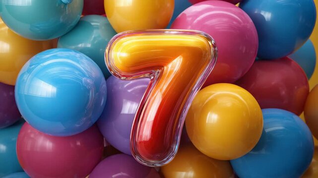 number seven colorful birthday party balloon illustrated animation