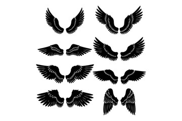 Obraz premium Collection of stylized black and white angel or bird wing illustrations for creative design elements