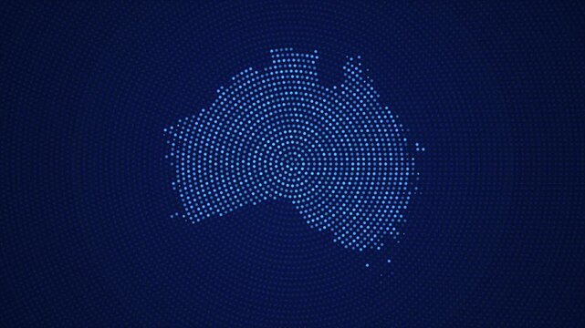 Digital Australia Map with Dotted Flicker and Scale Reveal Animation