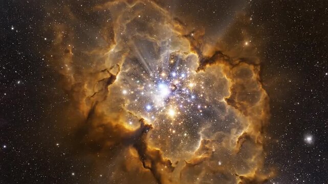 A glowing celestial bloom amidst cosmic dust