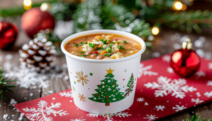 Christmas Instant Soup Cup Mockup with Festive Branding &mdash; Holiday Packaged Food Photography